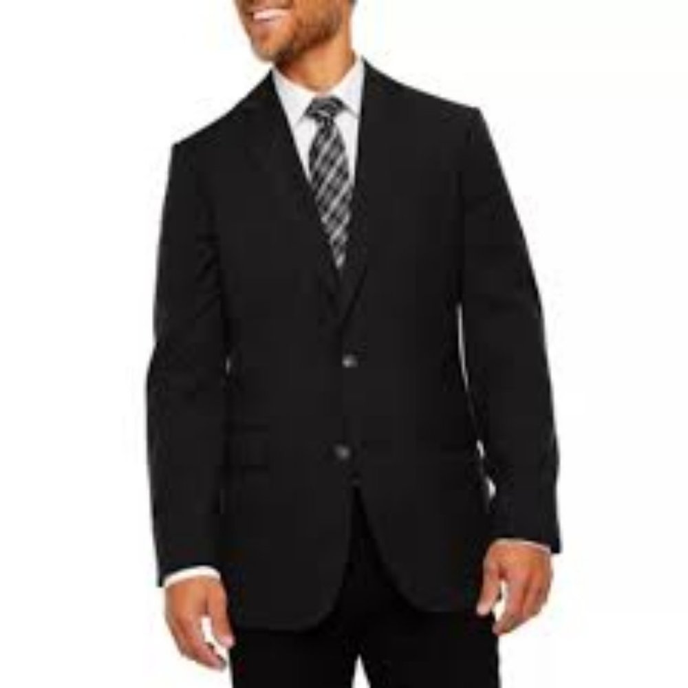 NWT STAFFORD HOPSACK STRETCH CLASSIC‎ FIT BLAZER BLACK 36 SHORT